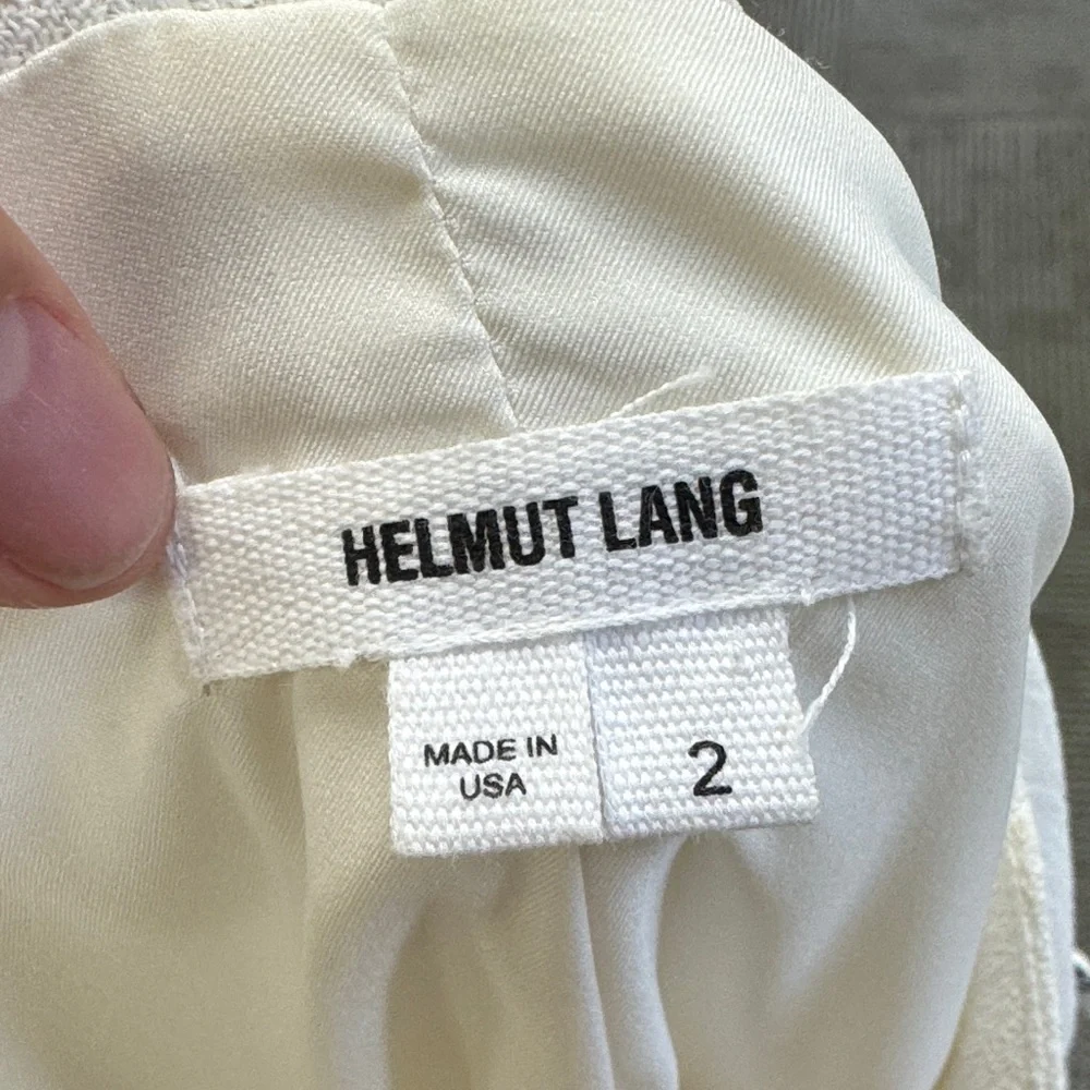 HELMUT LANG white lambskin leather trim asymmetric biker jacket, size 2